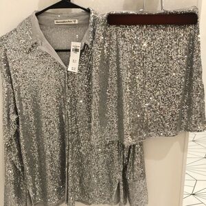 Abercrombie & Fitch Silver Sequin Blouse and matching skort